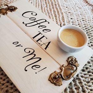 Serving Tray | Solid Repurposed Wood | White Washed | Vinyl Text Quote | Gold Me